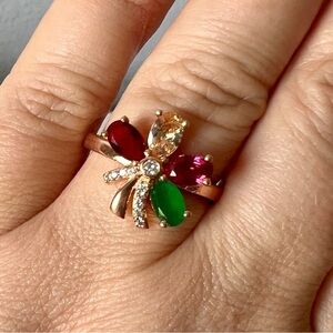 18kt Rose Gold Swarovski Colorful Floral Ring Adjustable